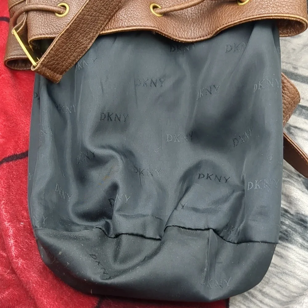 Donna Karen brown leather drawstring purse - Picture 7 of 11